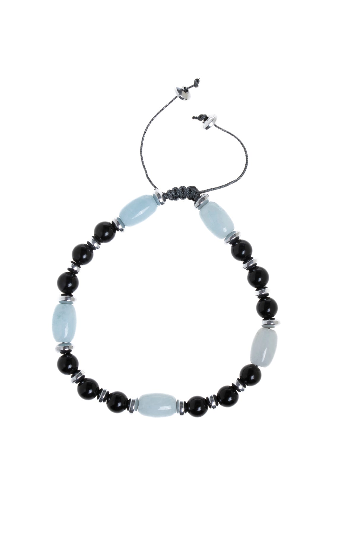 Sertfikalı Akuamarin &amp; Obsidyen &amp; Hematit Doğal Taş Makrome Bileklik