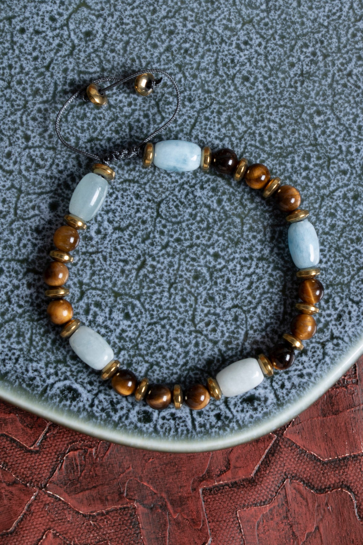 Sertfikalı Akumarin &amp; Kaplan Gözü &amp; Hematit Doğal Taş Makrome Bileklik