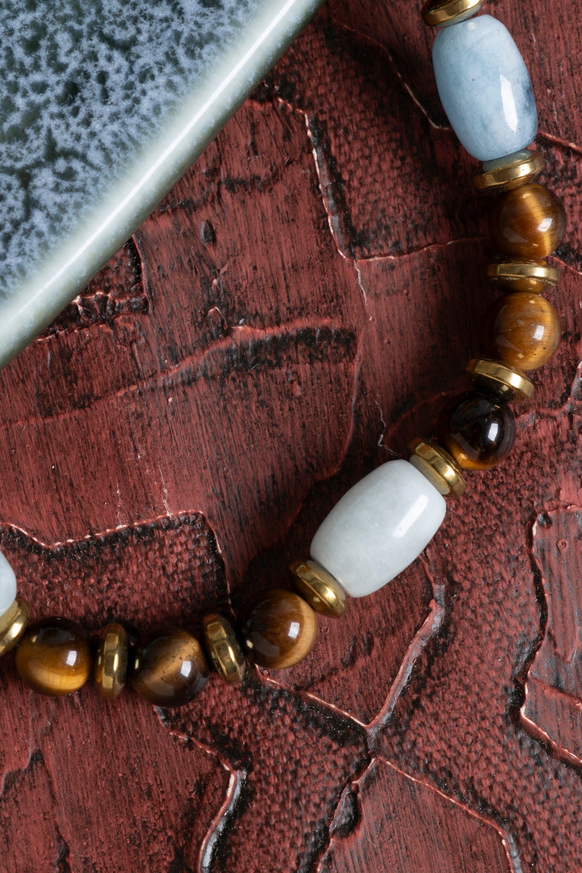 Sertfikalı Akumarin &amp; Kaplan Gözü &amp; Hematit Doğal Taş Makrome Bileklik