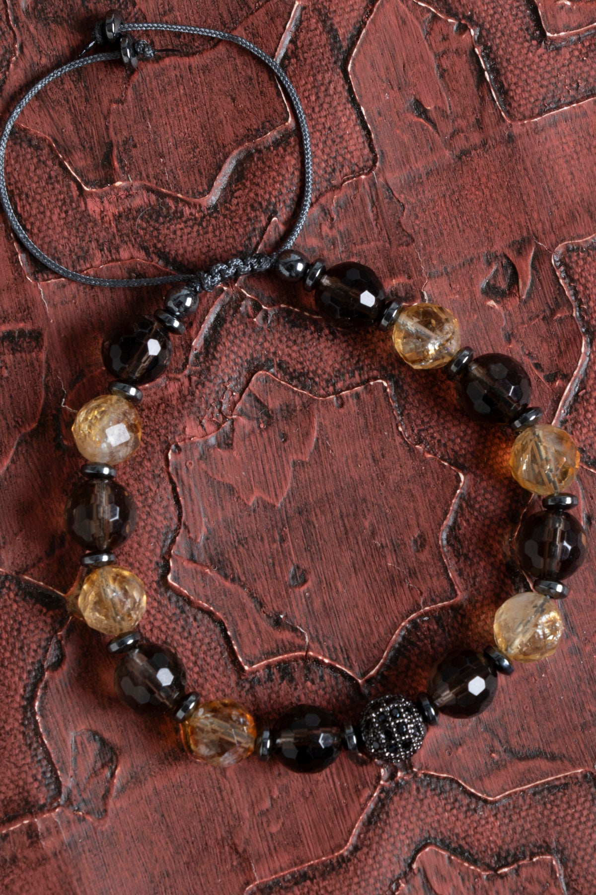 Sertfikalı Dumanlı Kuvars &amp; Sitrin Doğal Taş Makrome Bileklik