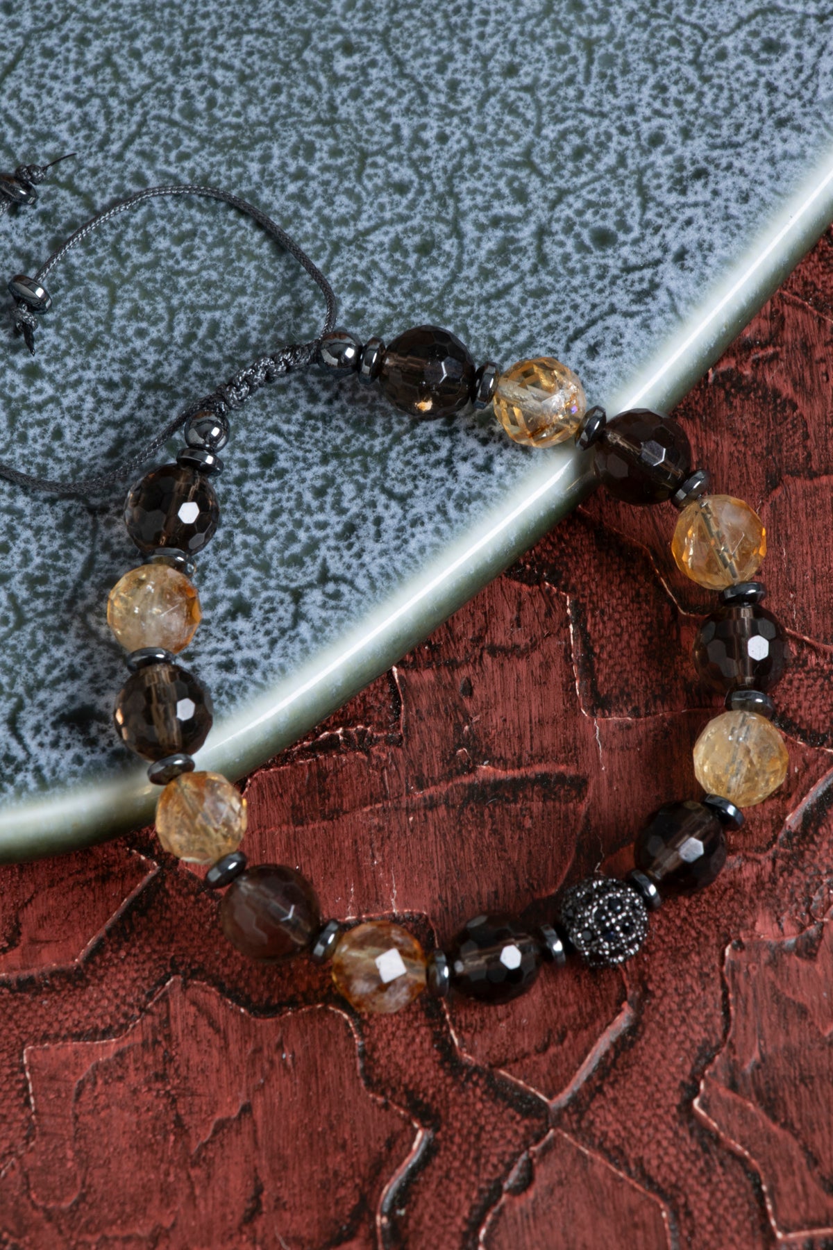 Sertfikalı Dumanlı Kuvars &amp; Sitrin Doğal Taş Makrome Bileklik