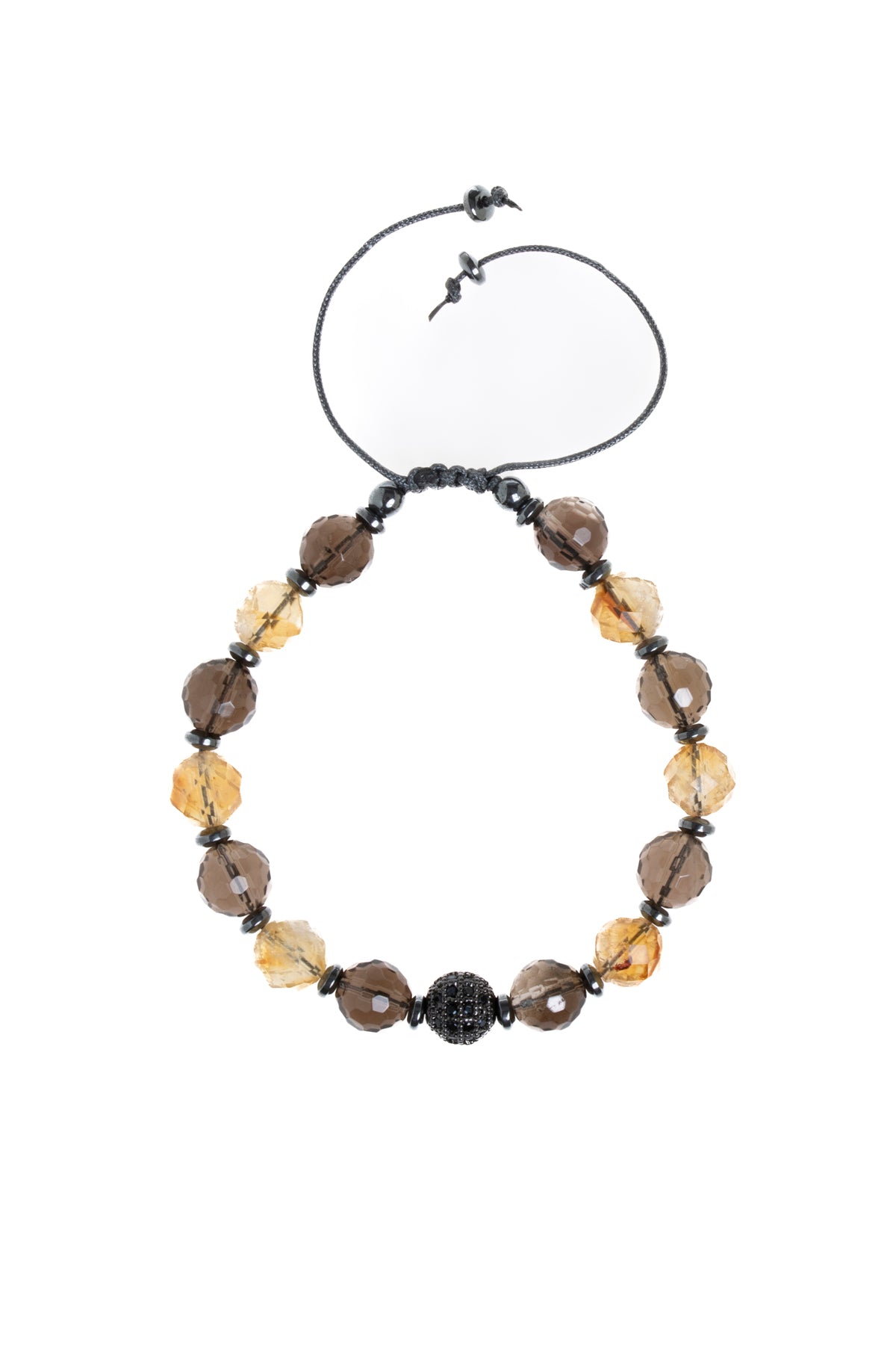 Sertfikalı Dumanlı Kuvars &amp; Sitrin Doğal Taş Makrome Bileklik