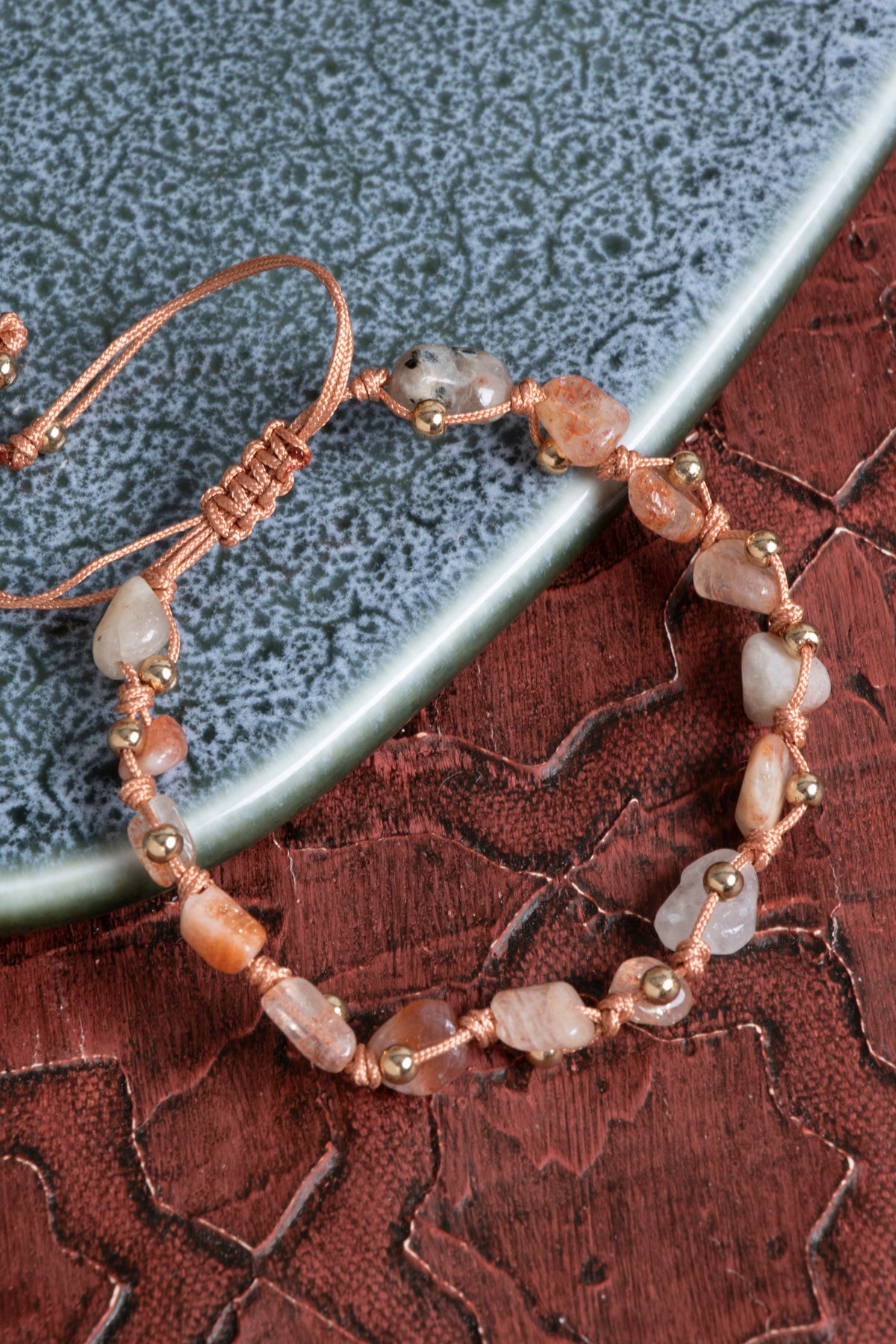 Sertfikalı Güneş Taşı Doğal Taş Makrome Bileklik