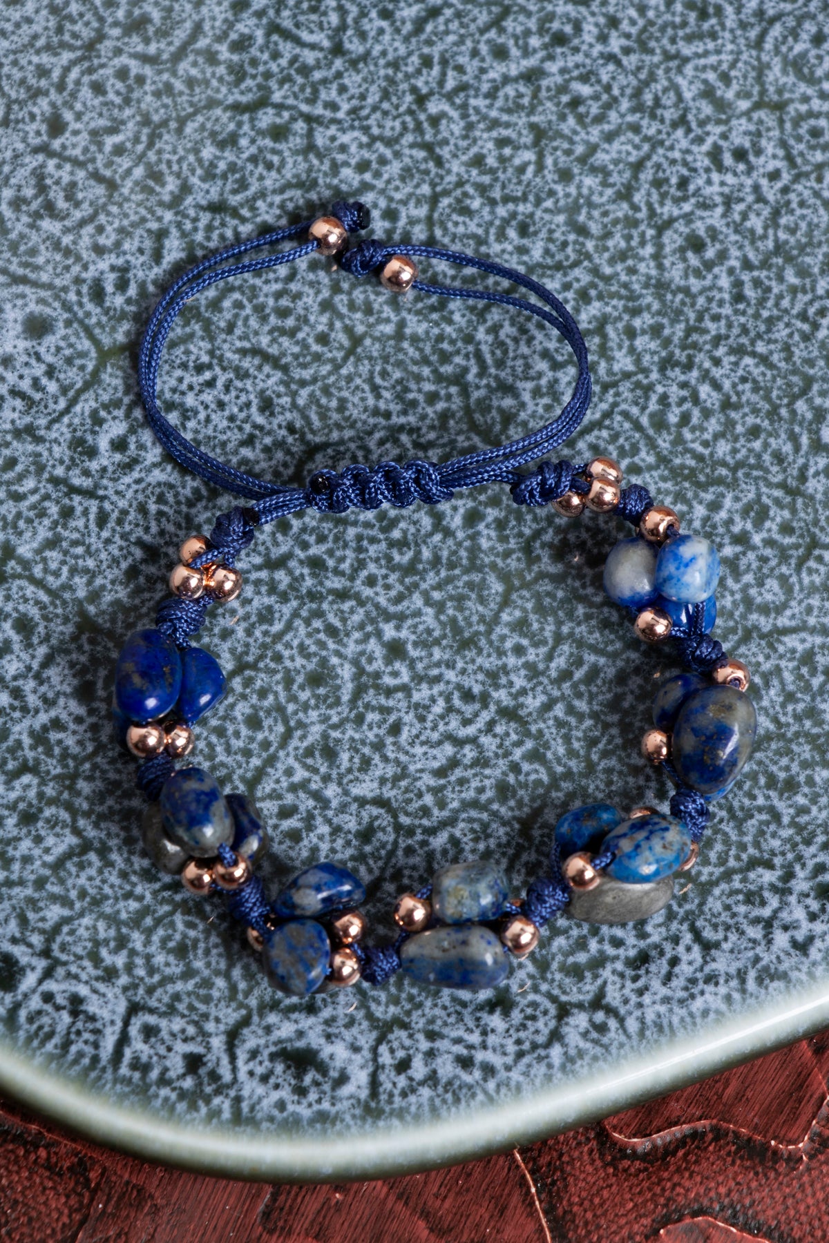 Sertfikalı Lapis Lazuli &amp; Hematit Doğal Taş Makrome Bileklik