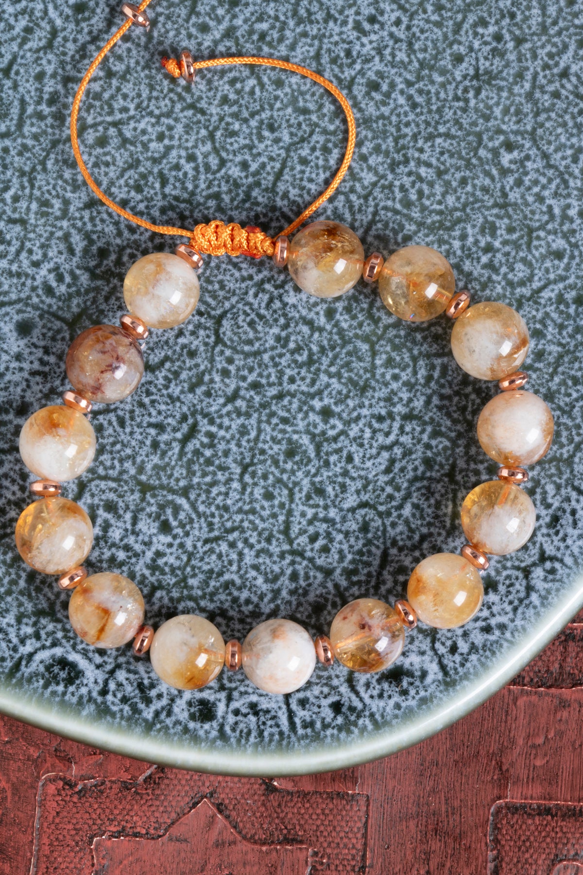 Sertfikalı Sitrin &amp; Hematit Doğal Taş Makrome Bileklik