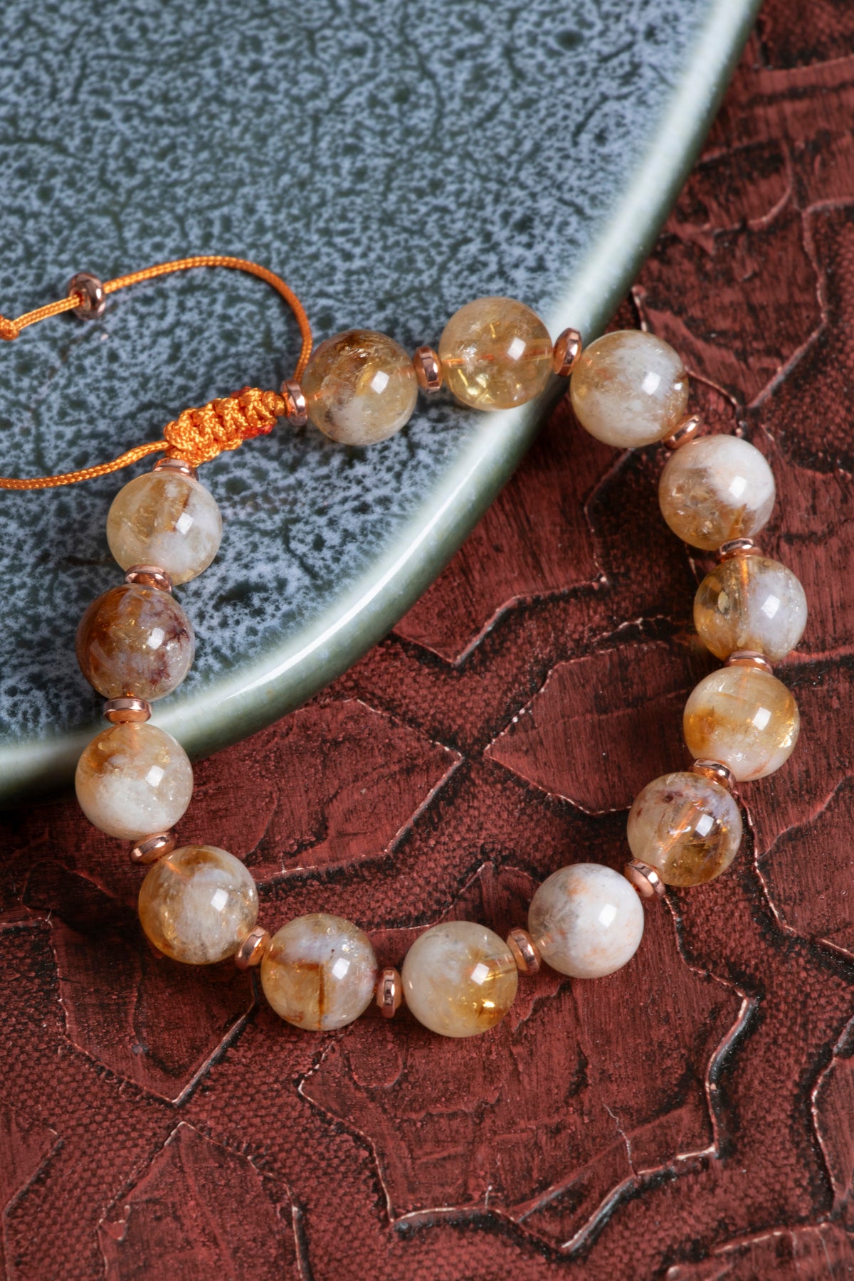 Sertfikalı Sitrin &amp; Hematit Doğal Taş Makrome Bileklik