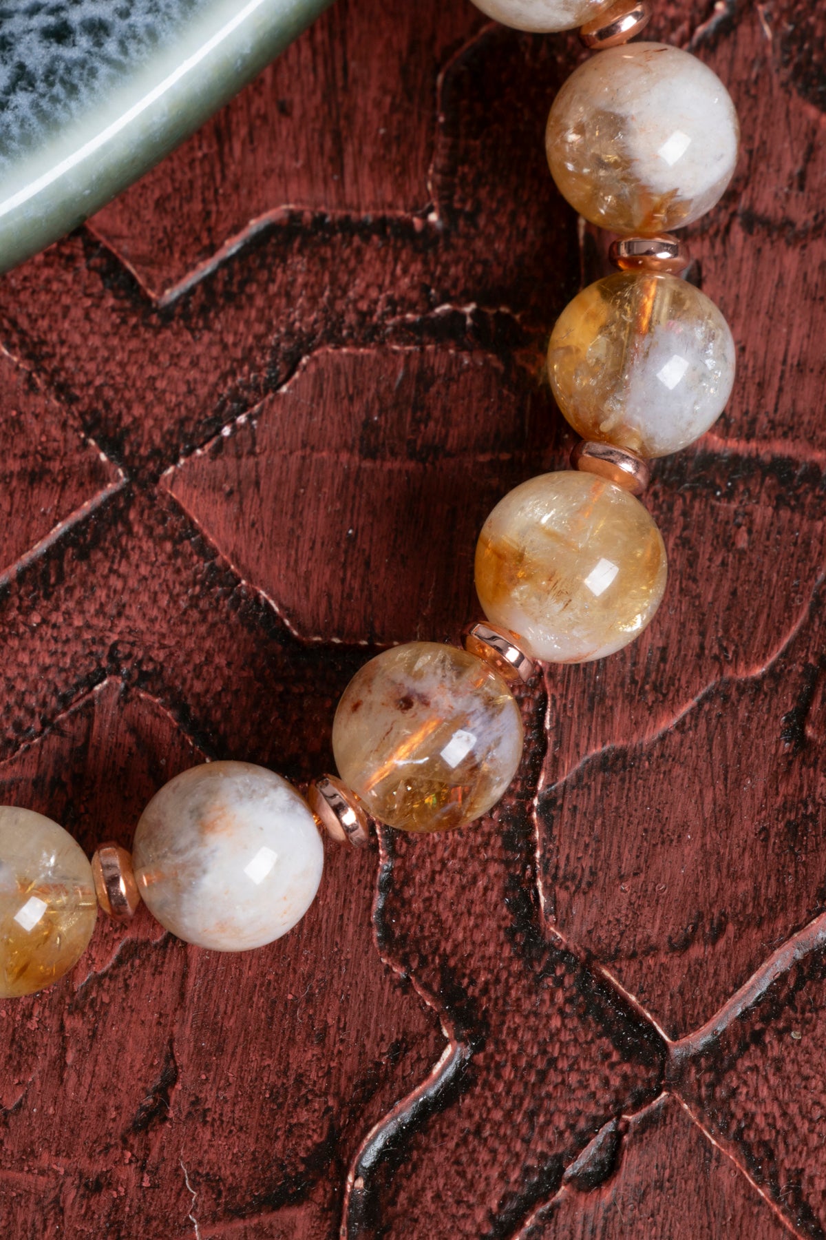 Sertfikalı Sitrin &amp; Hematit Doğal Taş Makrome Bileklik