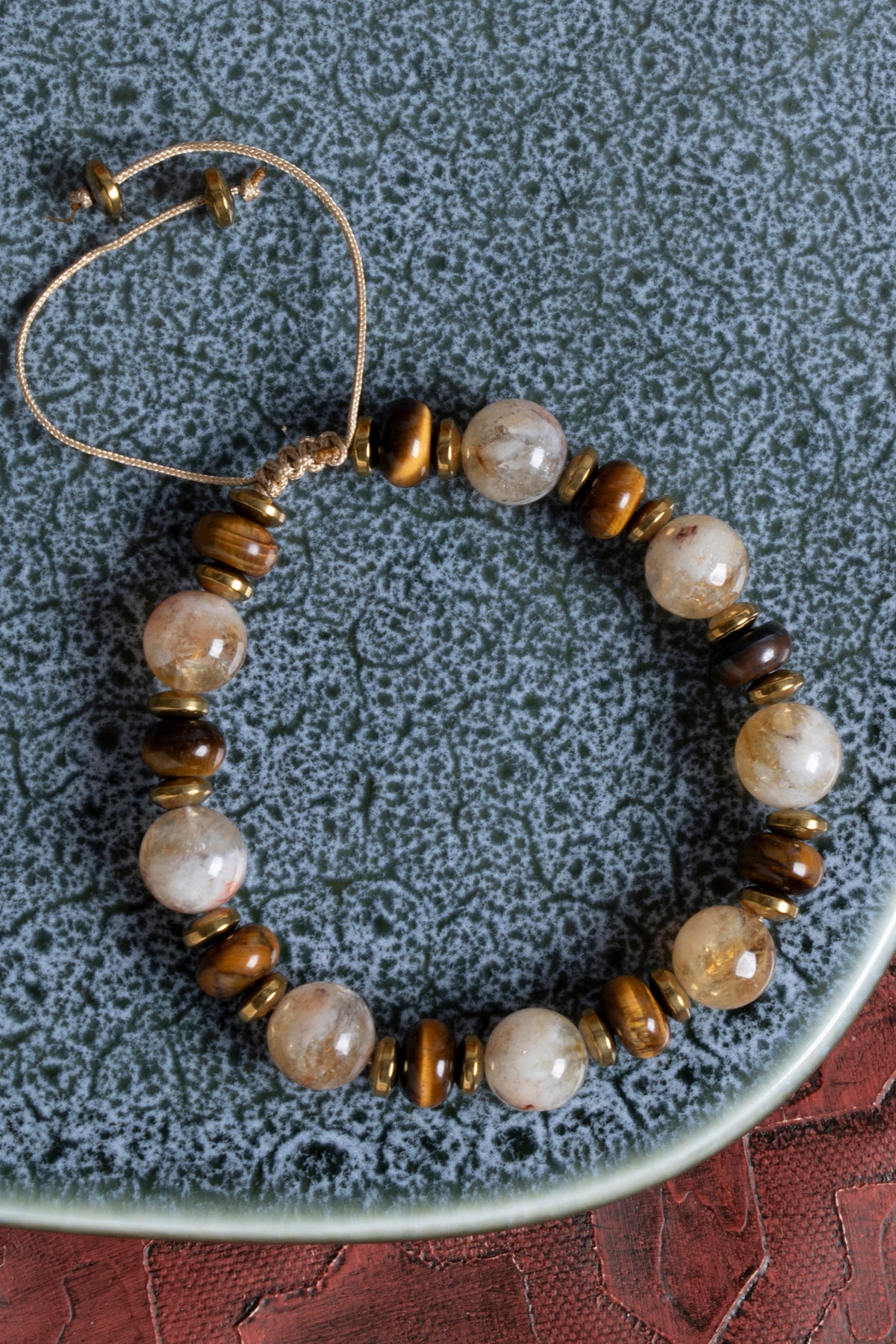 Sertfikalı Sitrin &amp; Kaplan Gözü Doğal Taş Makrome Bileklik