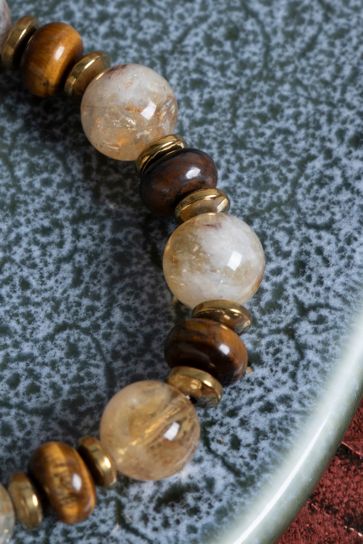 Sertfikalı Sitrin &amp; Kaplan Gözü Doğal Taş Makrome Bileklik