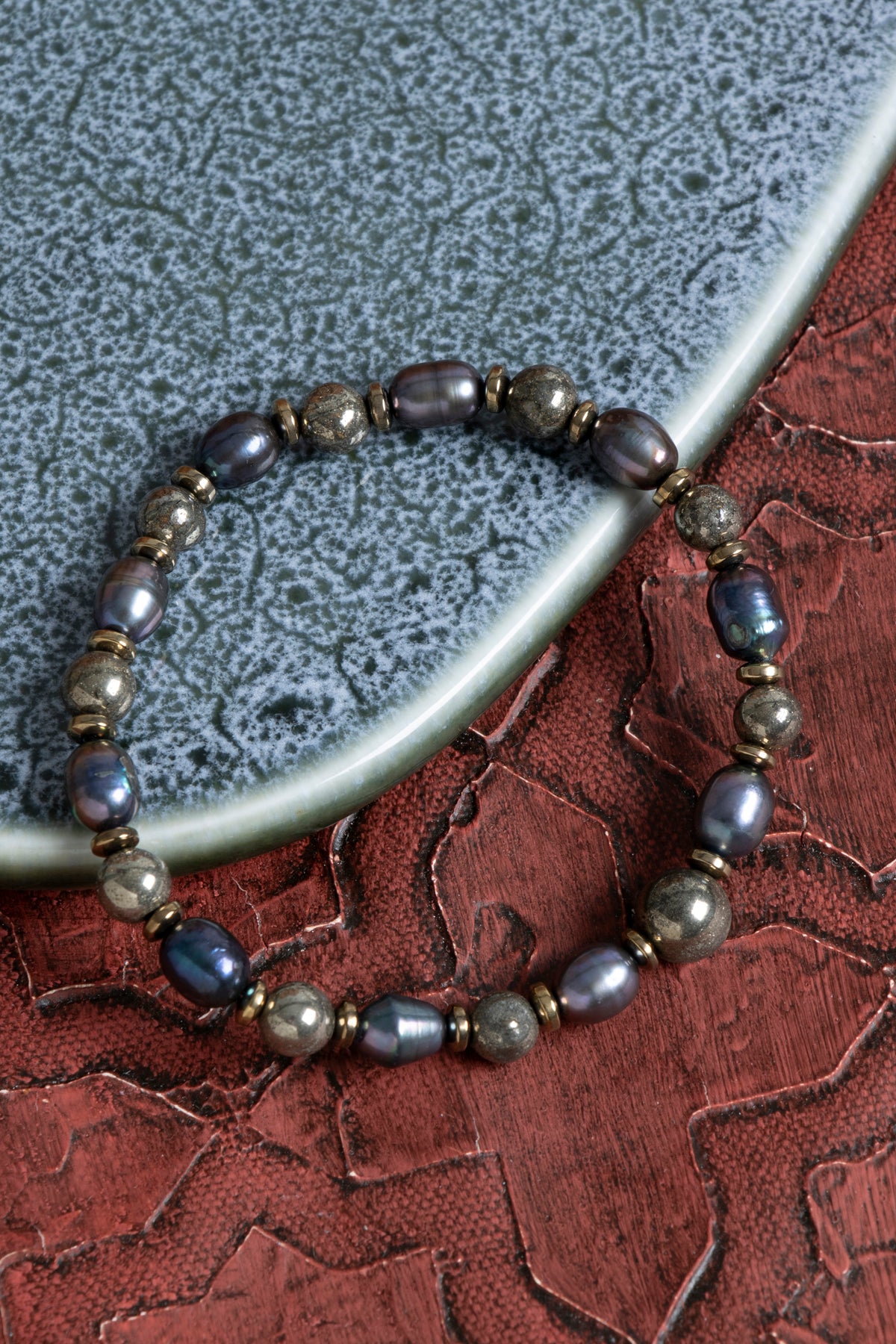 Sertfikalı Siyah İnci &amp; Pirit &amp; Hematit Doğal Taş Bileklik