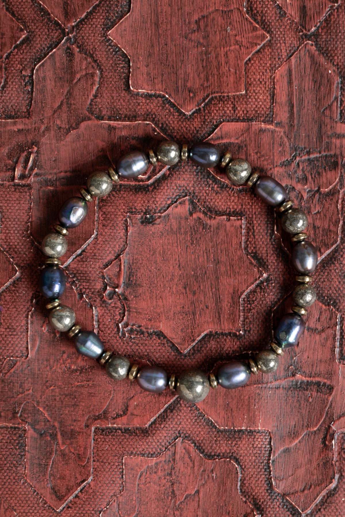 Sertfikalı Siyah İnci &amp; Pirit &amp; Hematit Doğal Taş Bileklik