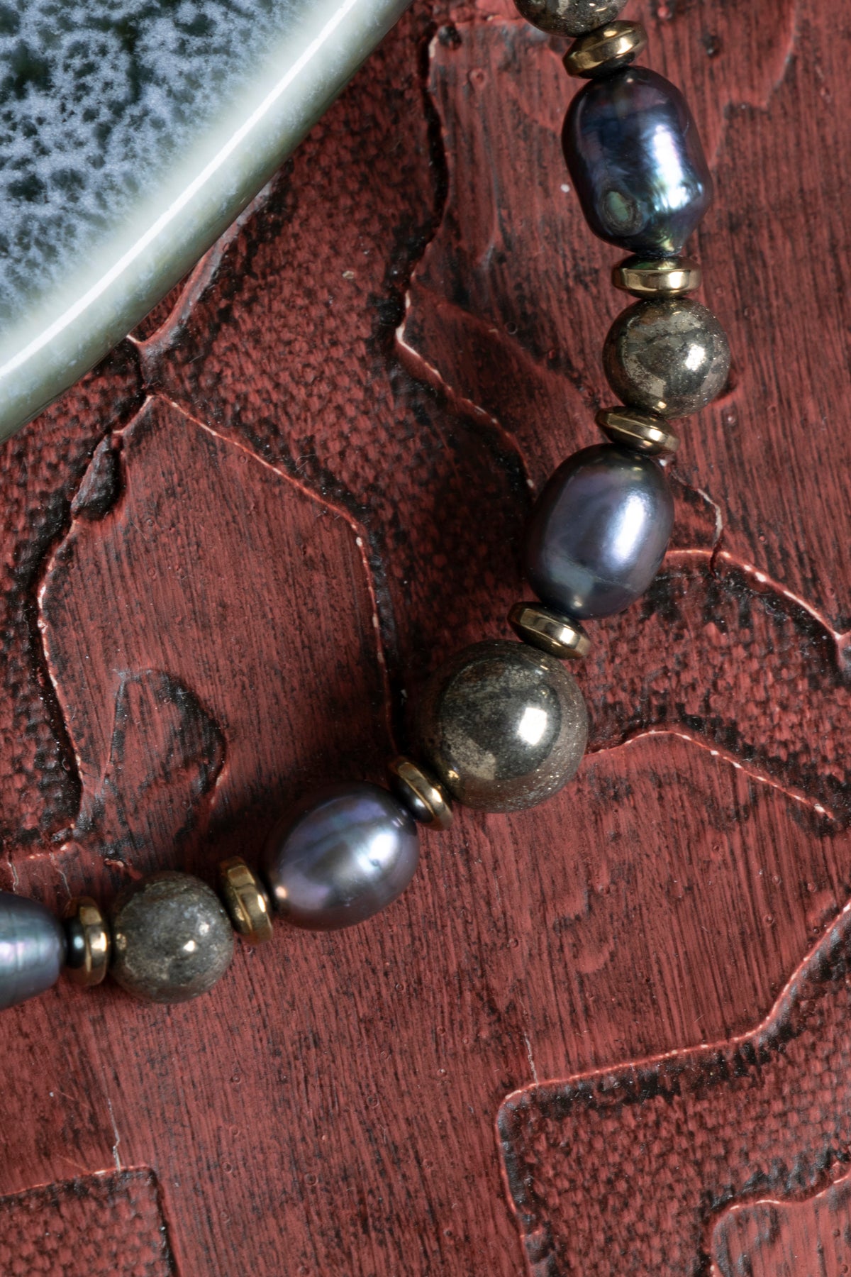 Sertfikalı Siyah İnci &amp; Pirit &amp; Hematit Doğal Taş Bileklik