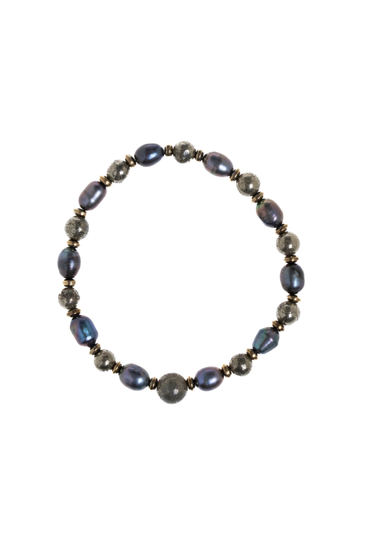 Sertfikalı Siyah İnci &amp; Pirit &amp; Hematit Doğal Taş Bileklik