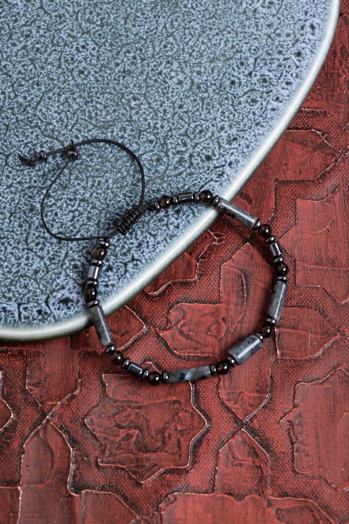 Sertfikalı Spektrolit &amp; Dumanlı Kuvars &amp; Hematit Doğal Taş Makrome Bileklik