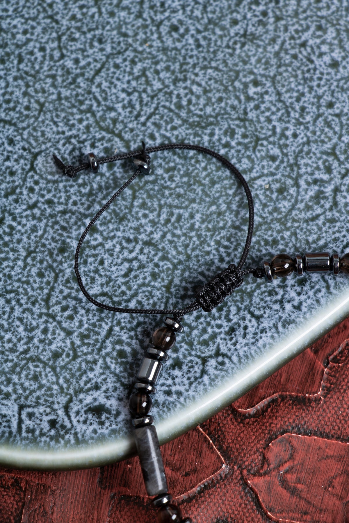 Sertfikalı Spektrolit &amp; Dumanlı Kuvars &amp; Hematit Doğal Taş Makrome Bileklik