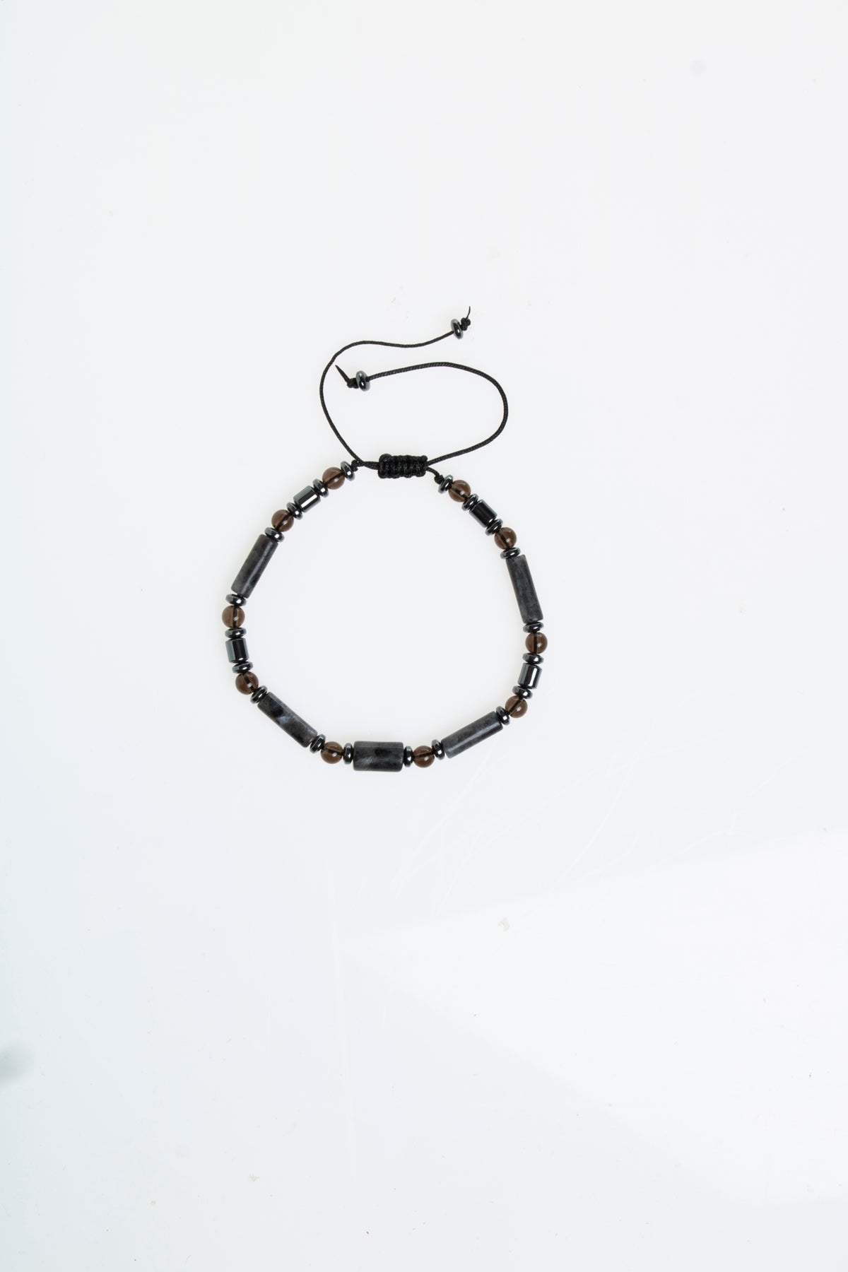 Sertfikalı Spektrolit &amp; Dumanlı Kuvars &amp; Hematit Doğal Taş Makrome Bileklik