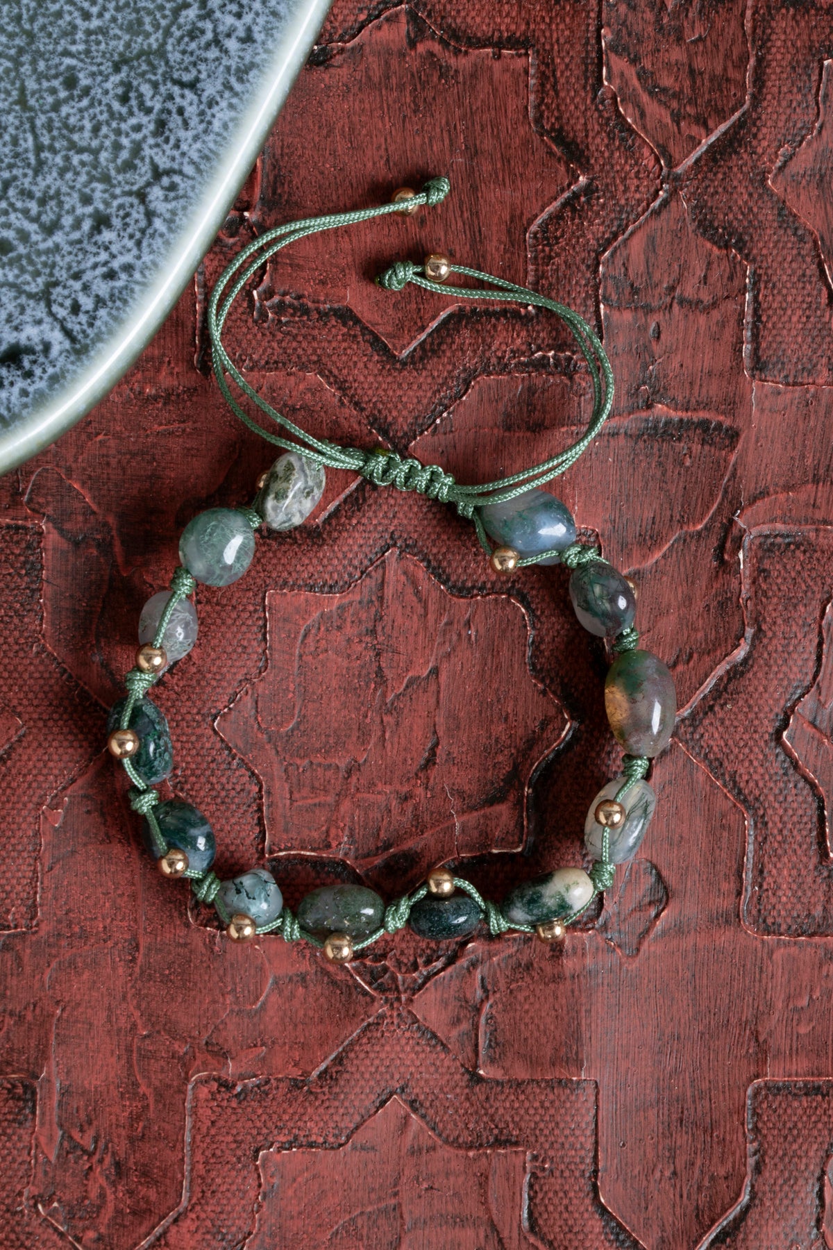 Sertfikalı Yosun Akik Doğal Taş Makrome Bileklik