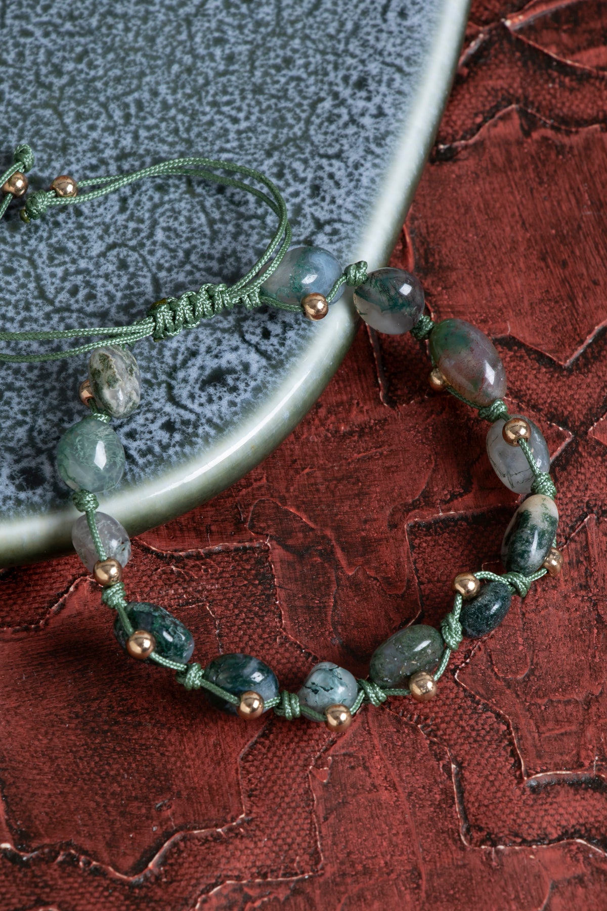 Sertfikalı Yosun Akik Doğal Taş Makrome Bileklik