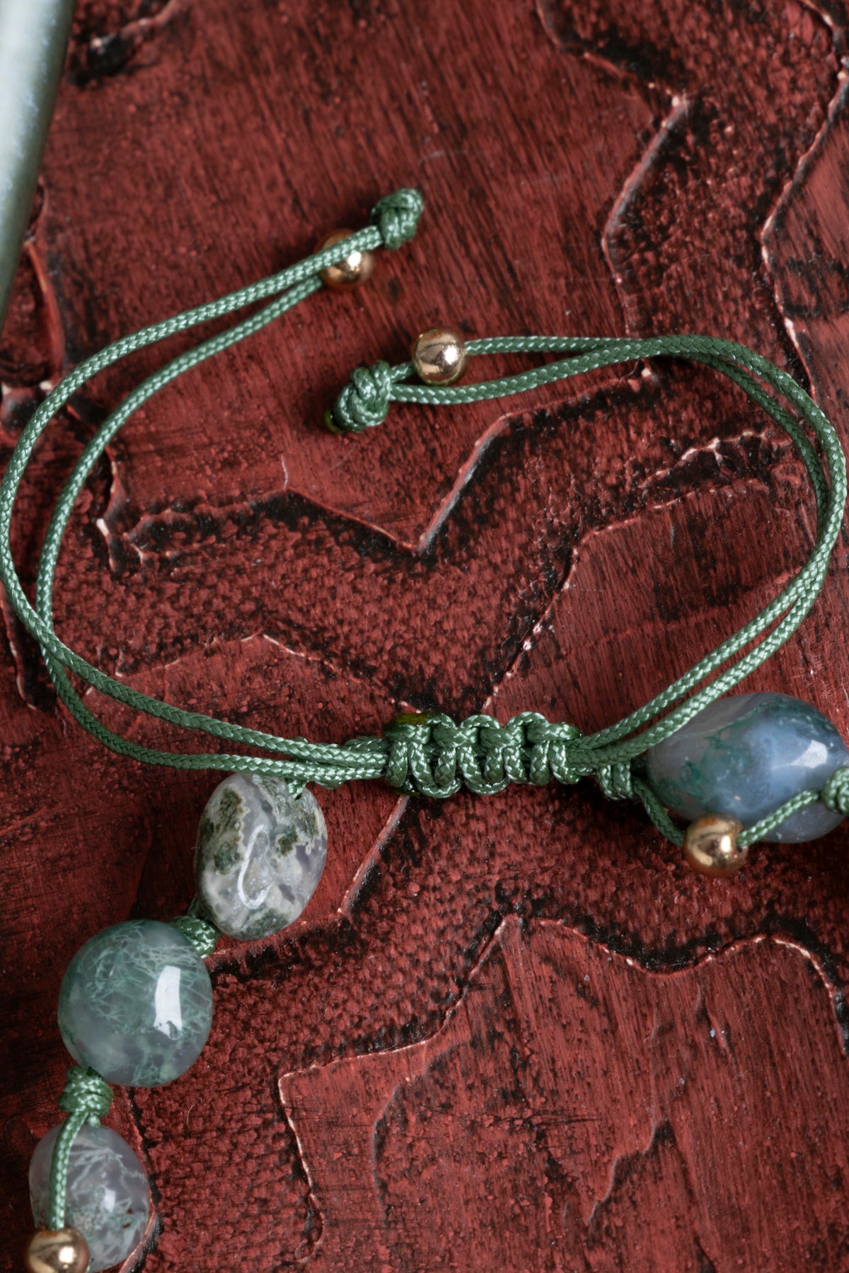 Sertfikalı Yosun Akik Doğal Taş Makrome Bileklik