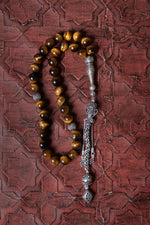 Sertifikalı Kaplan Gözü 10 mm 925 Ayar Gümüş İmameli Püsküllü Tesbih