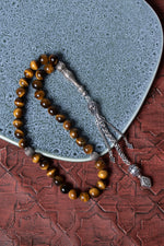 Sertifikalı Kaplan Gözü 10 mm 925 Ayar Gümüş İmameli Püsküllü Tesbih