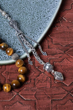 Sertifikalı Kaplan Gözü 10 mm 925 Ayar Gümüş İmameli Püsküllü Tesbih