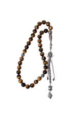 Sertifikalı Kaplan Gözü 10 mm 925 Ayar Gümüş İmameli Püsküllü Tesbih