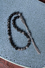 Sertifikalı Obsidyen 10 mm 925 Ayar Gümüş İmameli Püsküllü Tesbih