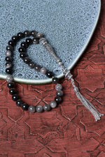 Sertifikalı Obsidyen 10 mm 925 Ayar Gümüş İmameli Püsküllü Tesbih