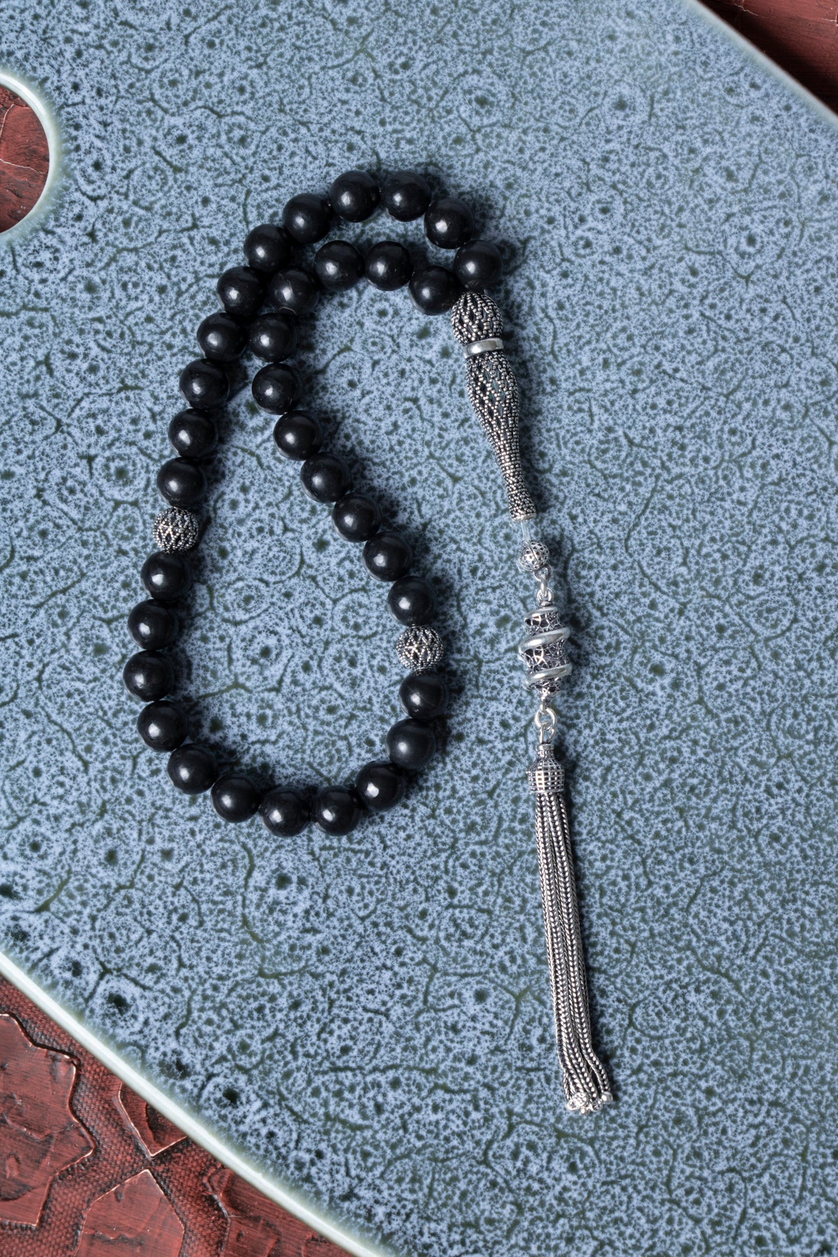 Sertifikalı Obsidyen Gümüş İmameli Püskül Tesbih