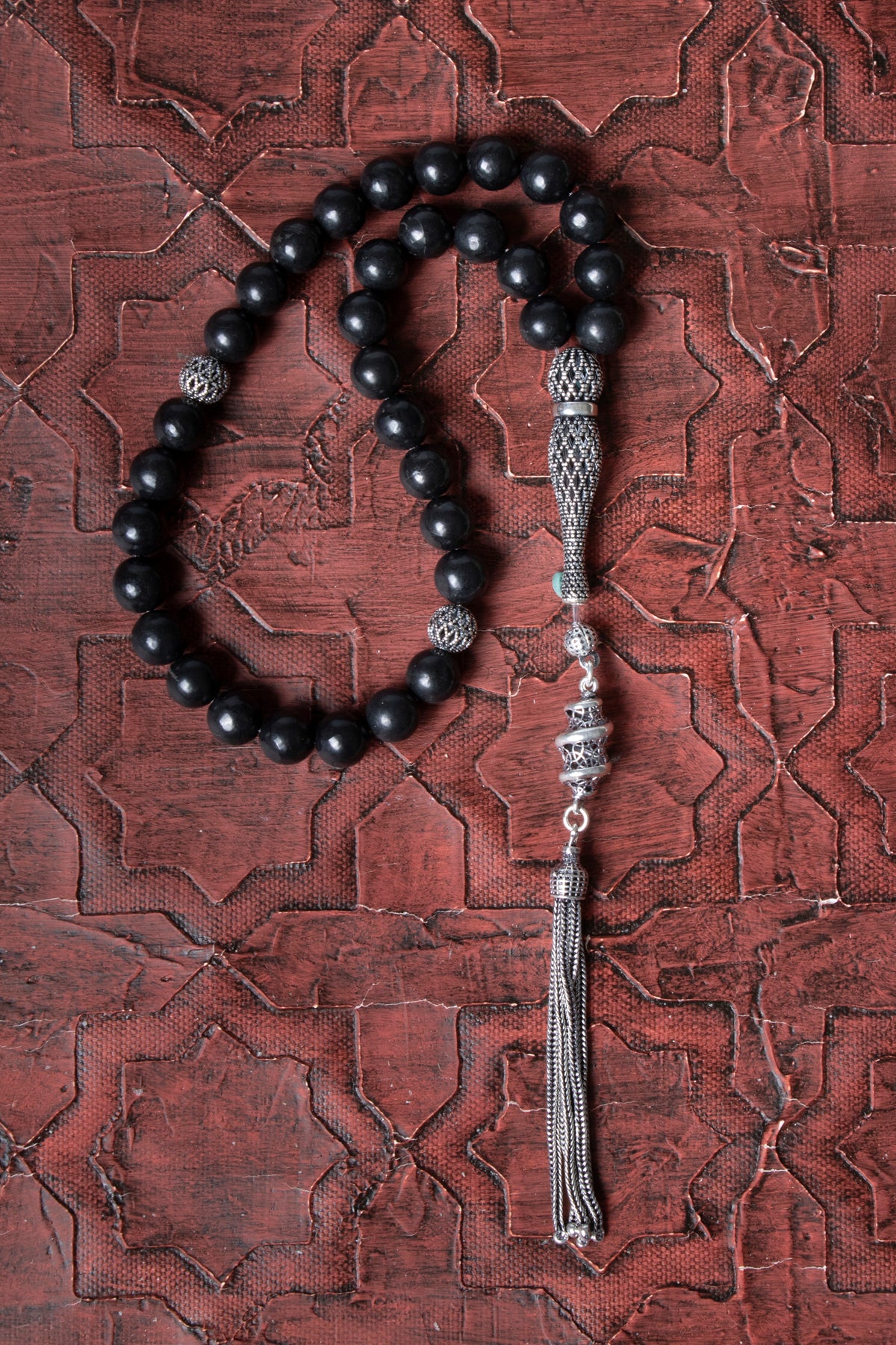 Sertifikalı Obsidyen Gümüş İmameli Püskül Tesbih