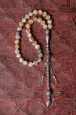 Sertifikalı Sitrin 10 mm 925 Ayar Gümüş İmameli Püsküllü Tesbih