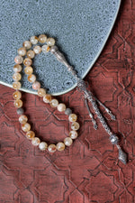 Sertifikalı Sitrin 10 mm 925 Ayar Gümüş İmameli Püsküllü Tesbih