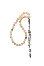 Sertifikalı Sitrin 10 mm 925 Ayar Gümüş İmameli Püsküllü Tesbih