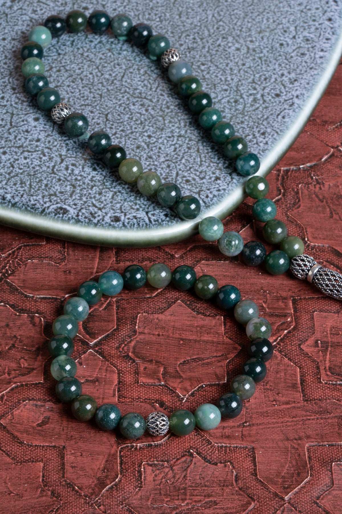 Sertifikalı Akik 925 Ayar Gümüş 8 mm İmameli Tesbih &amp; Bileklik Seti