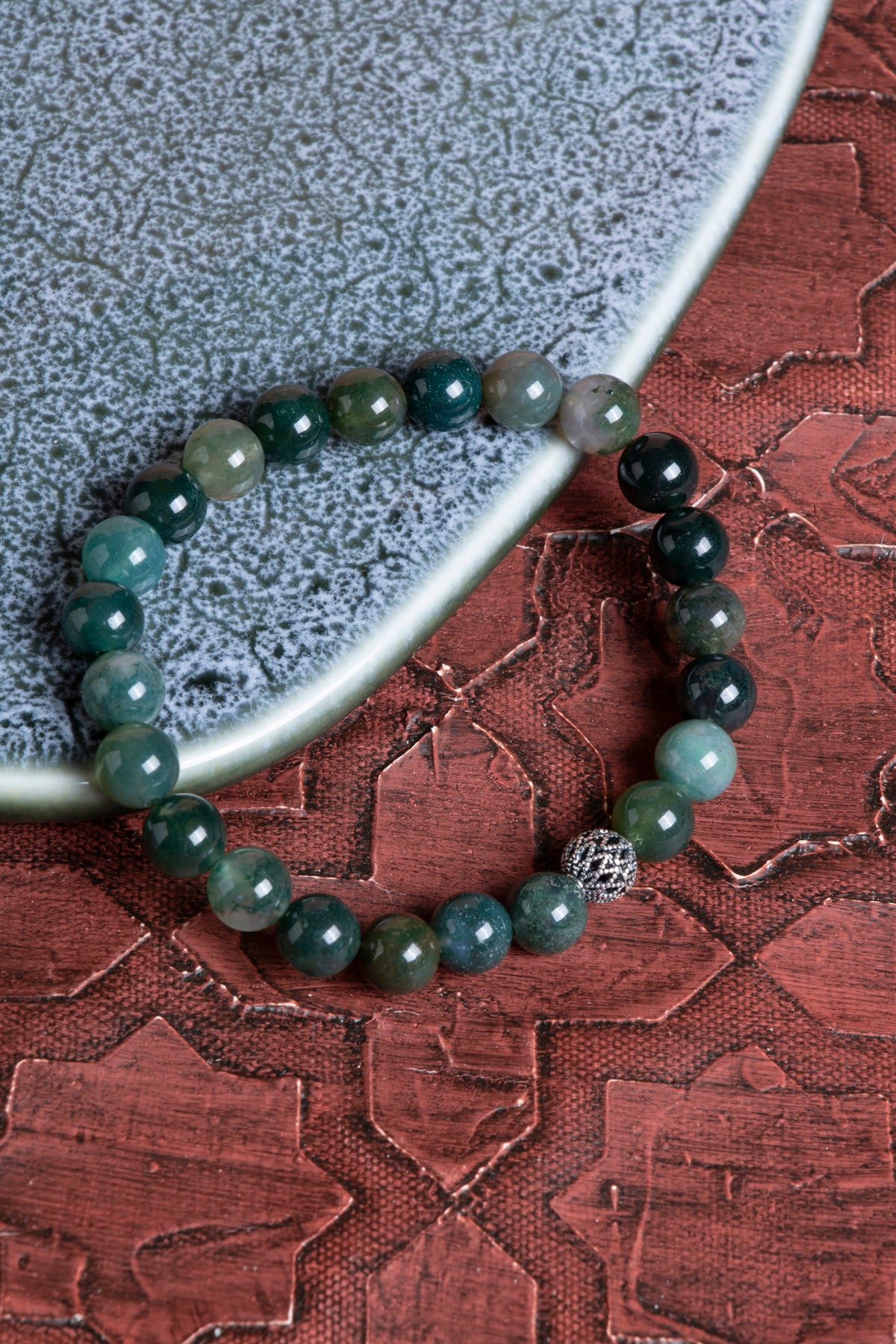 Sertifikalı Akik 925 Ayar Gümüş 8 mm İmameli Tesbih &amp; Bileklik Seti