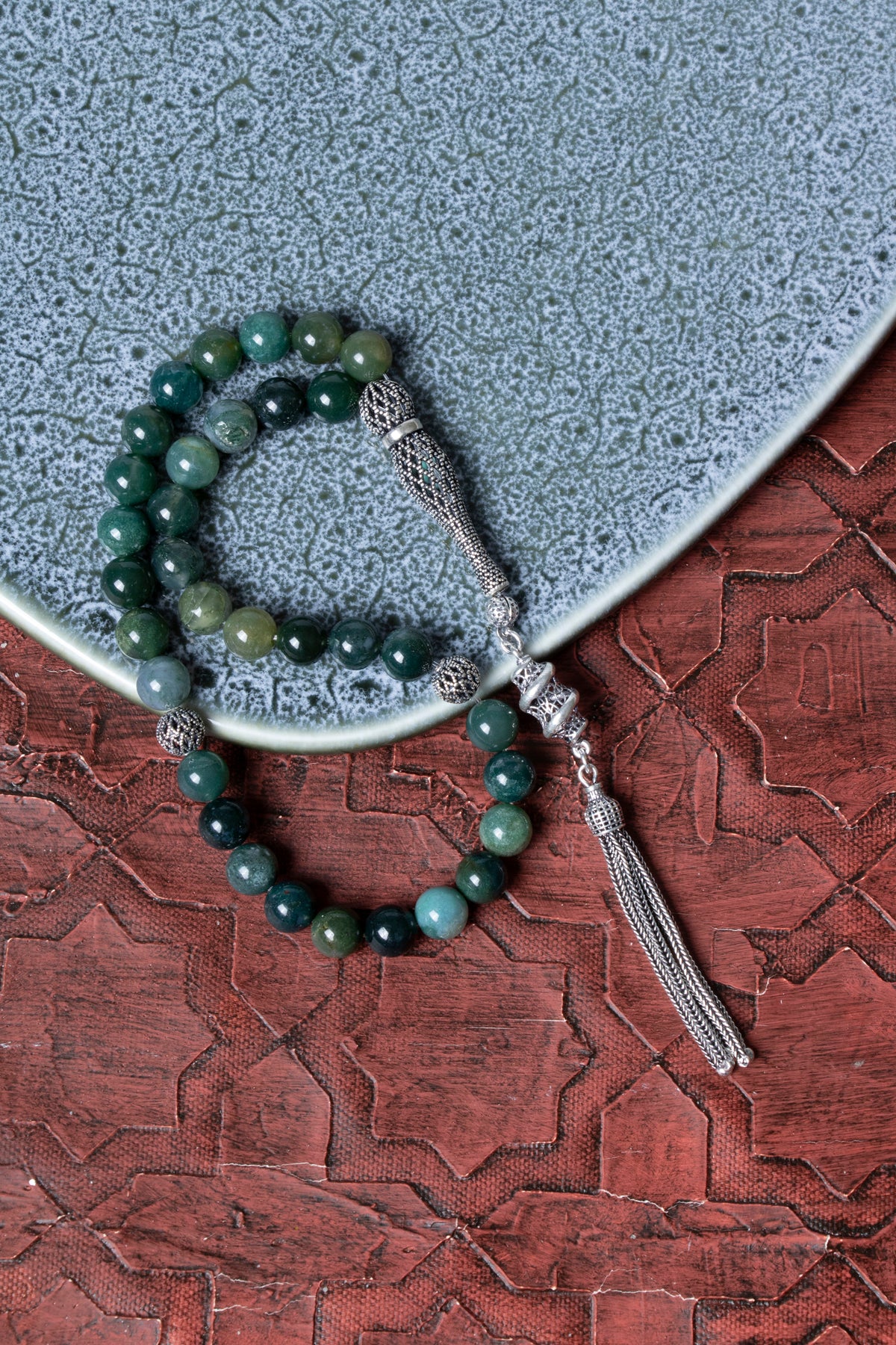 Sertifikalı Akik 925 Ayar Gümüş İmameli Püsküllü Tesbih