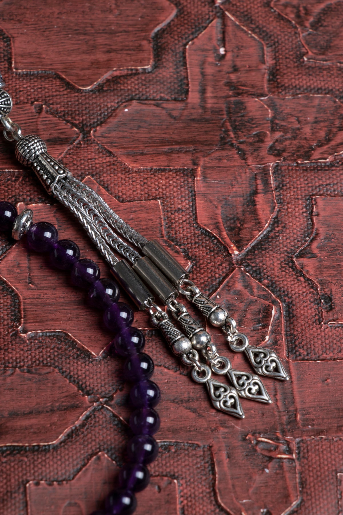 Sertifikalı Ametist Metal İmameli Püskül Tesbih