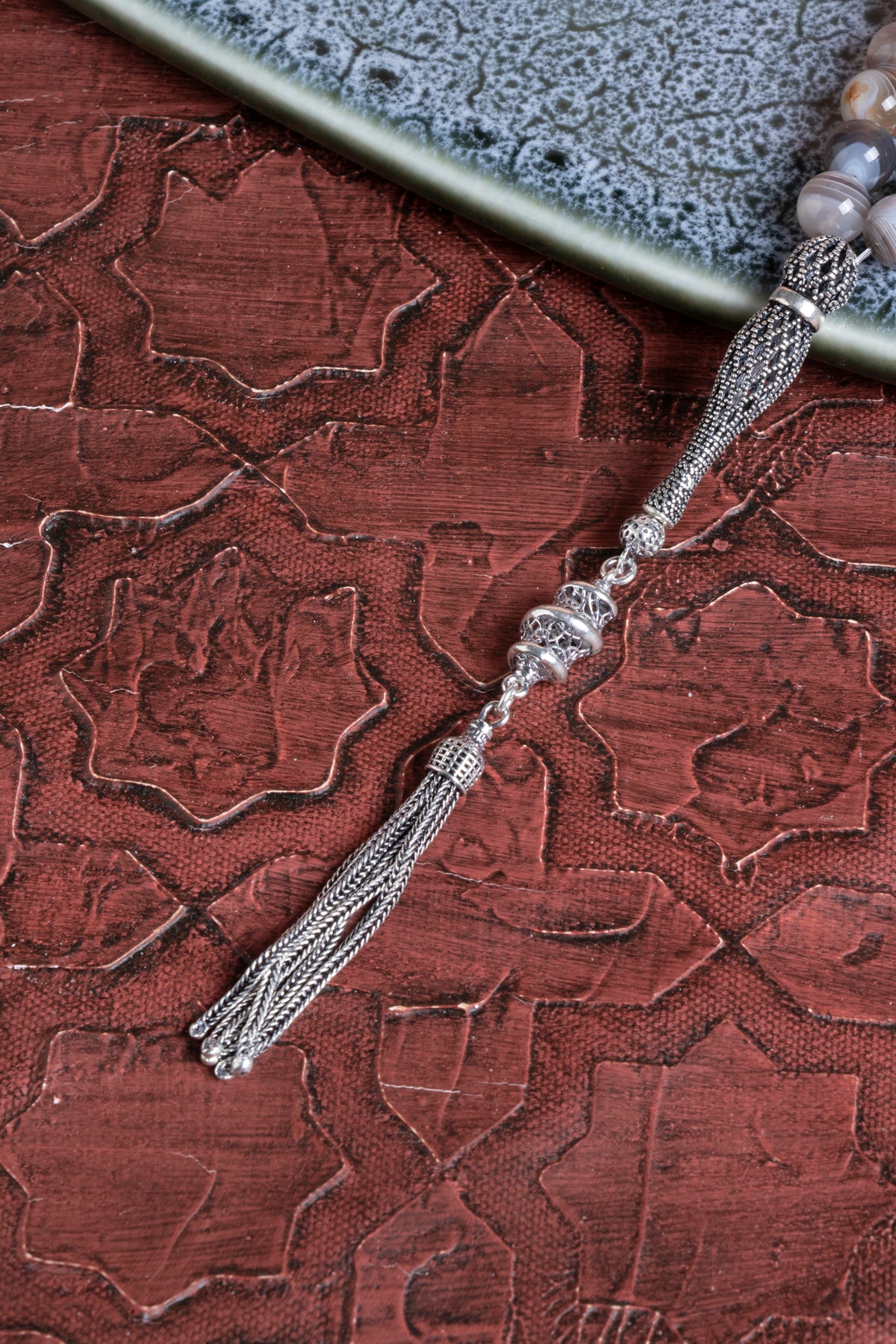 Sertifikalı Bostwana Akik 925 Ayar Gümüş 8 mm İmameli Tesbih &amp; Bileklik Seti