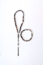 Sertifikalı Bostwana Akik 925 Ayar Gümüş 8 mm İmameli Tesbih &amp; Bileklik Seti