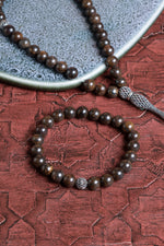 Sertifikalı Bronzit 925 Ayar Gümüş 8 mm İmameli Tesbih &amp; Bileklik Seti