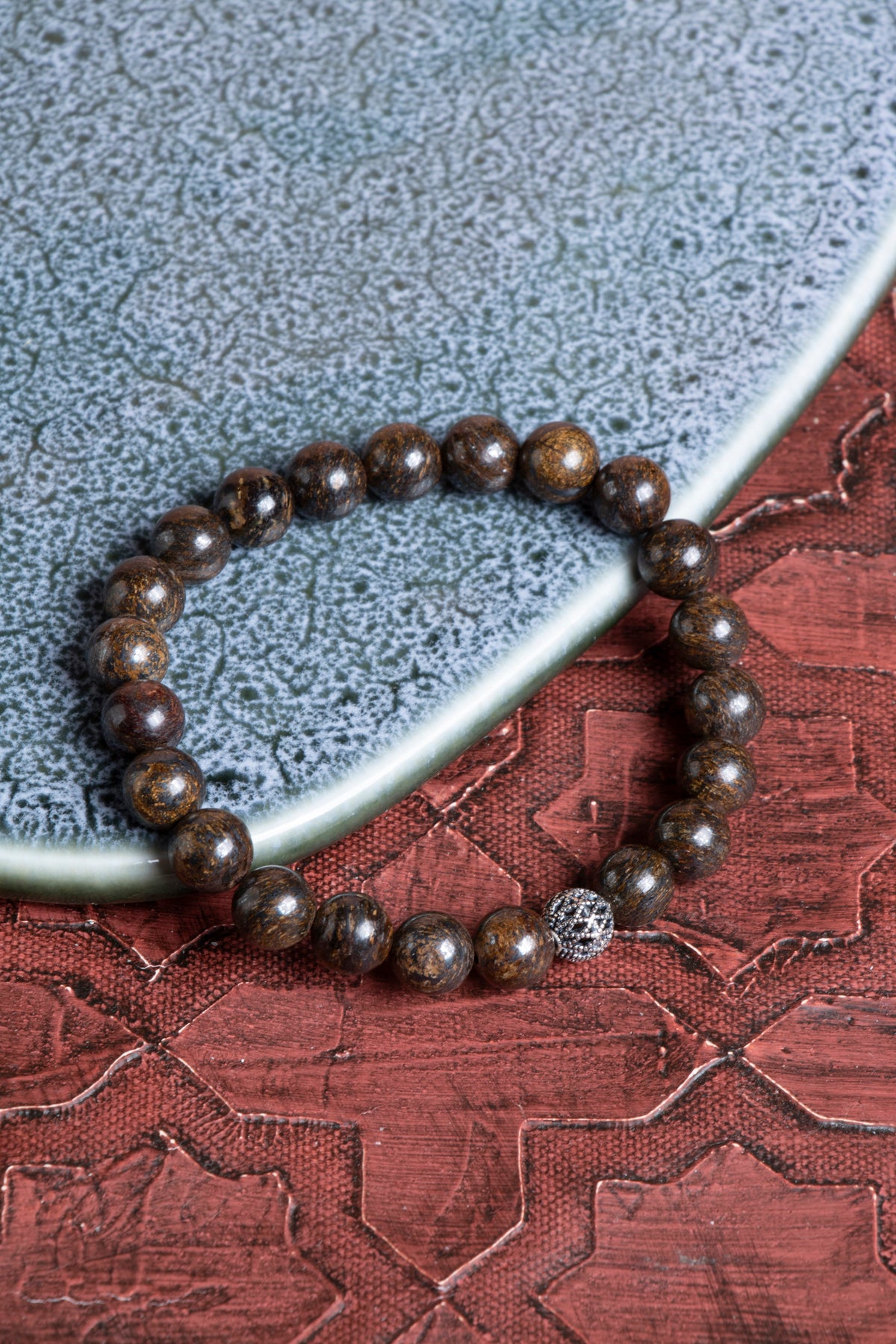 Sertifikalı Bronzit 925 Ayar Gümüş 8 mm İmameli Tesbih &amp; Bileklik Seti