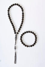 Sertifikalı Bronzit 925 Ayar Gümüş 8 mm İmameli Tesbih &amp; Bileklik Seti