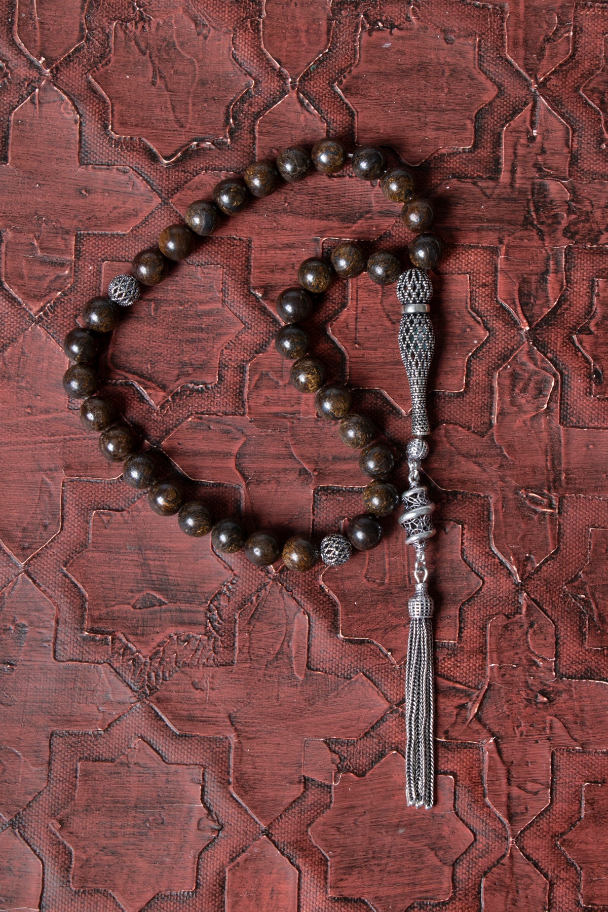 Sertifikalı Bronzit 925 Ayar Gümüş İmameli Püsküllü Tesbih