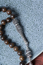 Sertifikalı Bronzit 925 Ayar Gümüş İmameli Püsküllü Tesbih