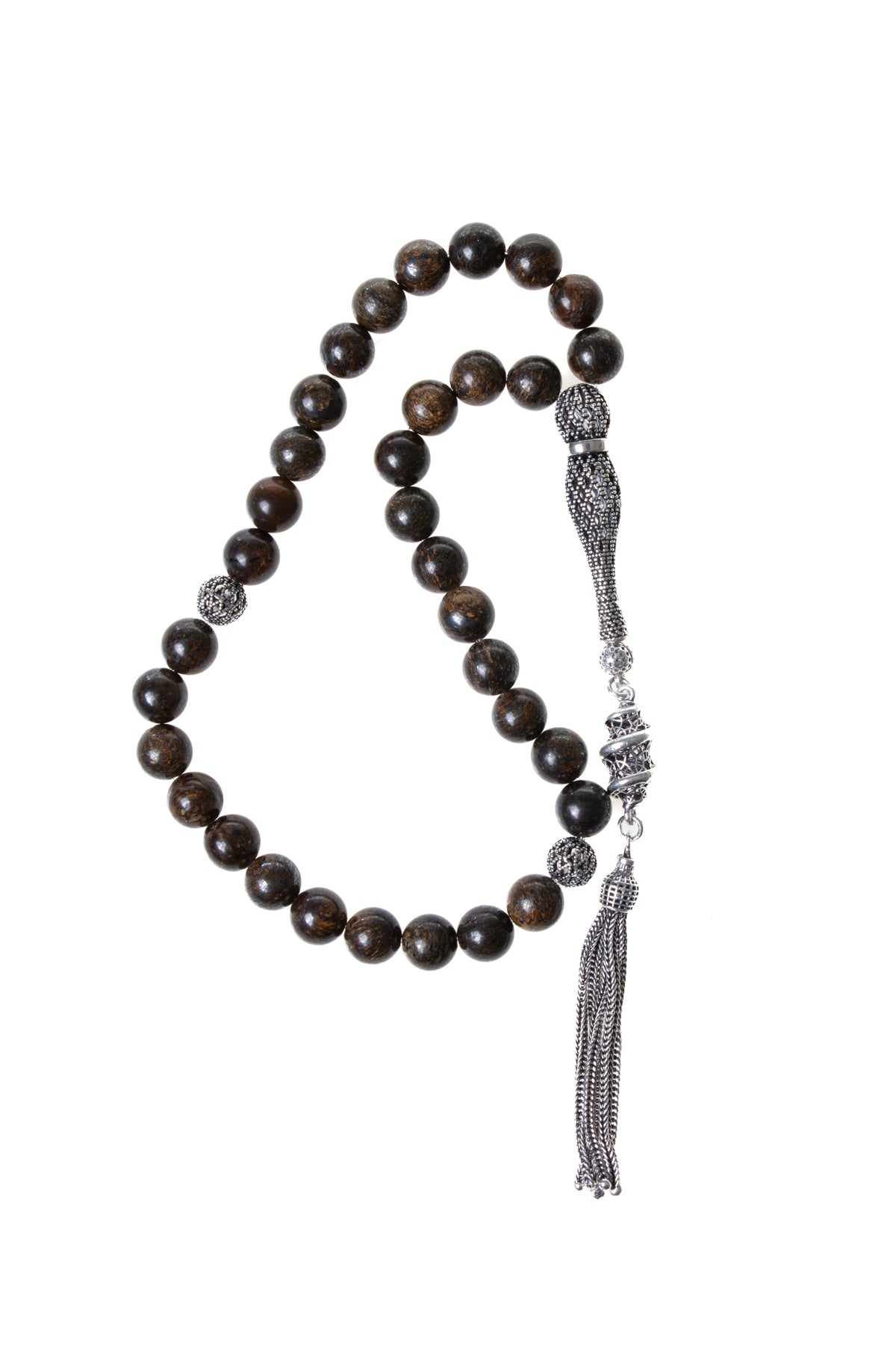 Sertifikalı Bronzit 925 Ayar Gümüş İmameli Püsküllü Tesbih