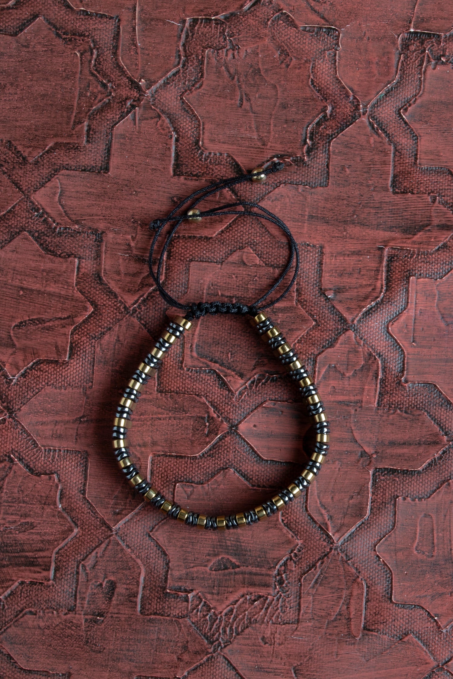 Sertifikalı Çift Renk Hematit Doğal Taş Makrome Bileklik