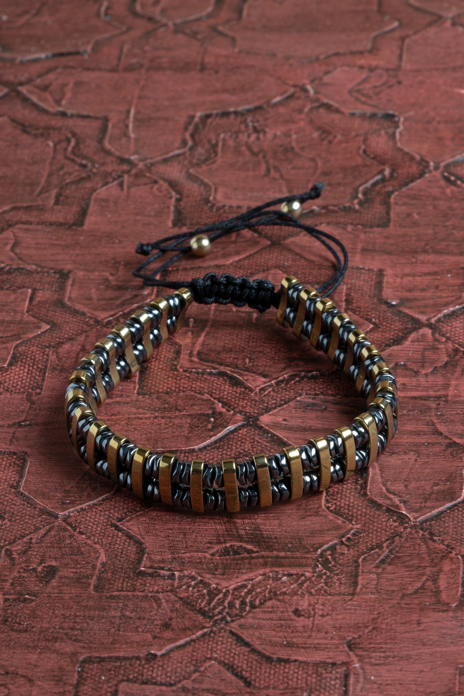 Sertifikalı Çift Renk Hematit Doğal Taş Makrome Bileklik