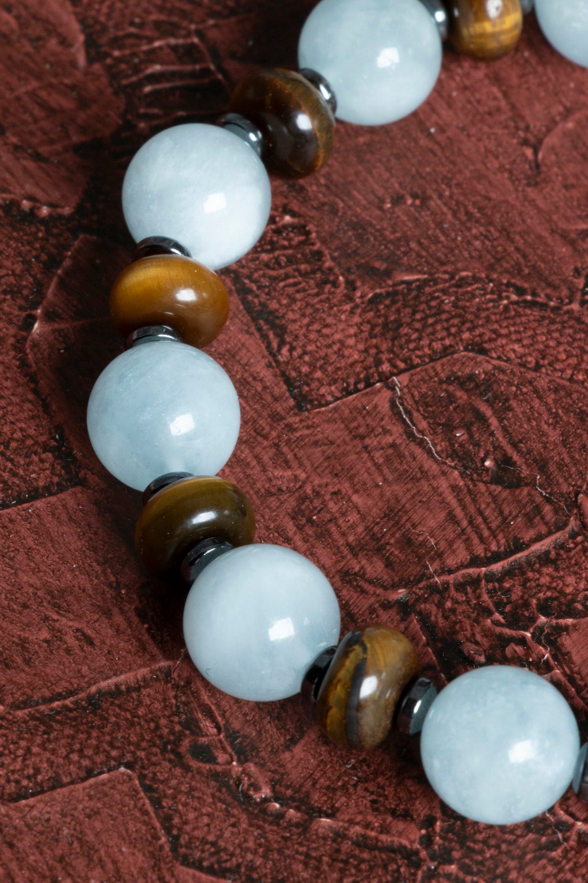 Sertifikalı Doğal Akuamarin, Kaplan Gözü ve Hematit Bileklik – Saff Doğal Taş