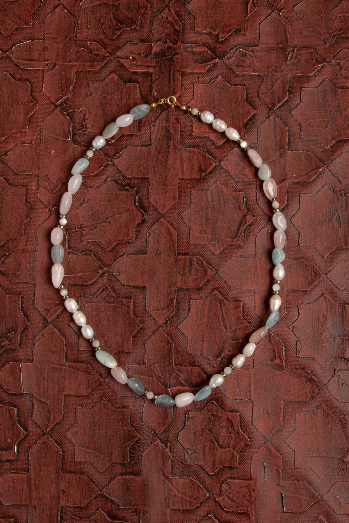 Sertifikalı Doğal Akuamarin, Pembe Kuvars, İnci ve Gümüş Kolye – Huzur, Sevgi ve Zarafet